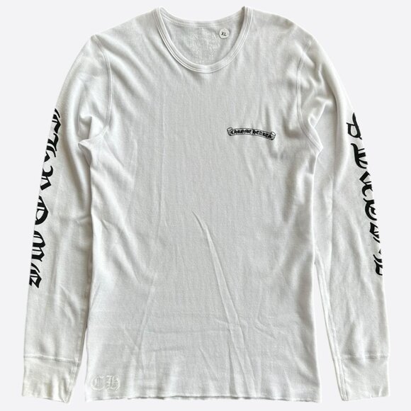 Chrome Hearts White & Black Script Logo Thermal Longsleeve T-Shirt